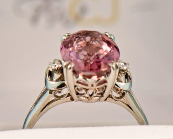 mid century platinum ring with blush pink tourmaline and diamonds 2