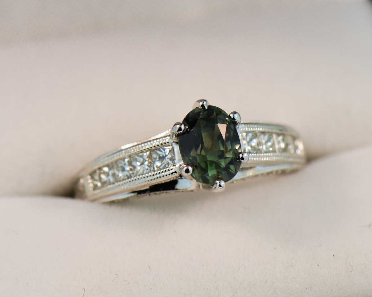 No Heat Blue-Green Sapphire & Diamond Ring – Park City Jewelers