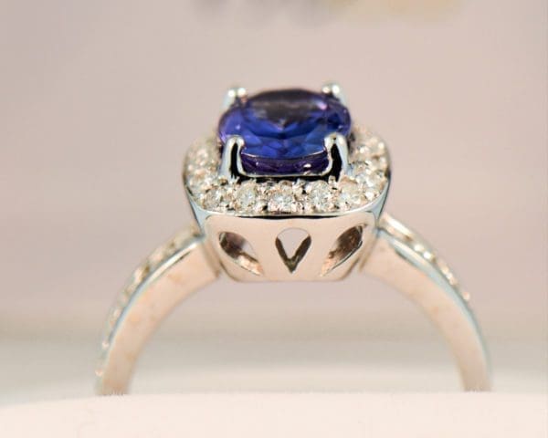 oval tanzanite and diamond halo ring white gold 2