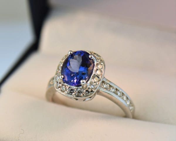 oval tanzanite and diamond halo ring white gold 4