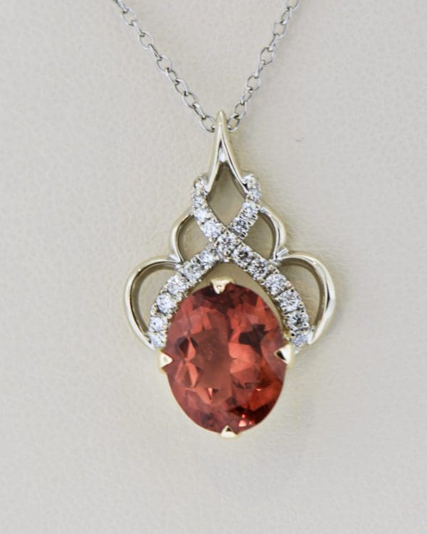peachy orange oregon sunstone and diamond pendant 2