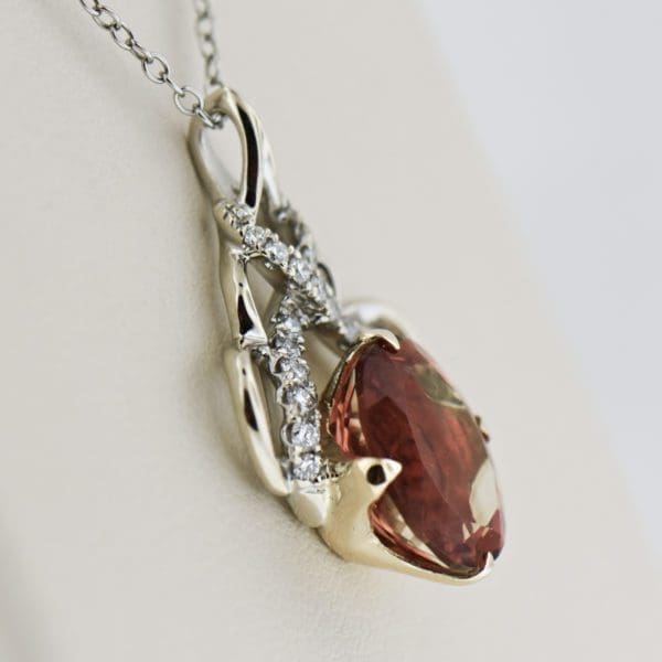 peachy orange oregon sunstone and diamond pendant 4