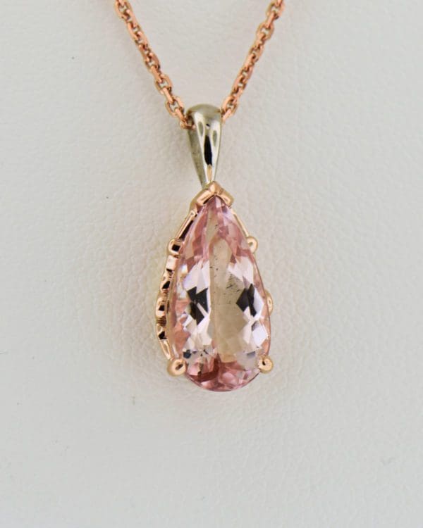 pear shape morganite solitaire pendant rose and white gold