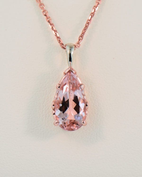 pear shape morganite solitaire pendant rose and white gold 3