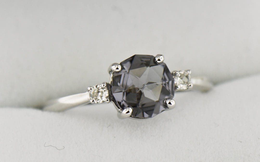 rose cut lavender grey spinel engagement ring