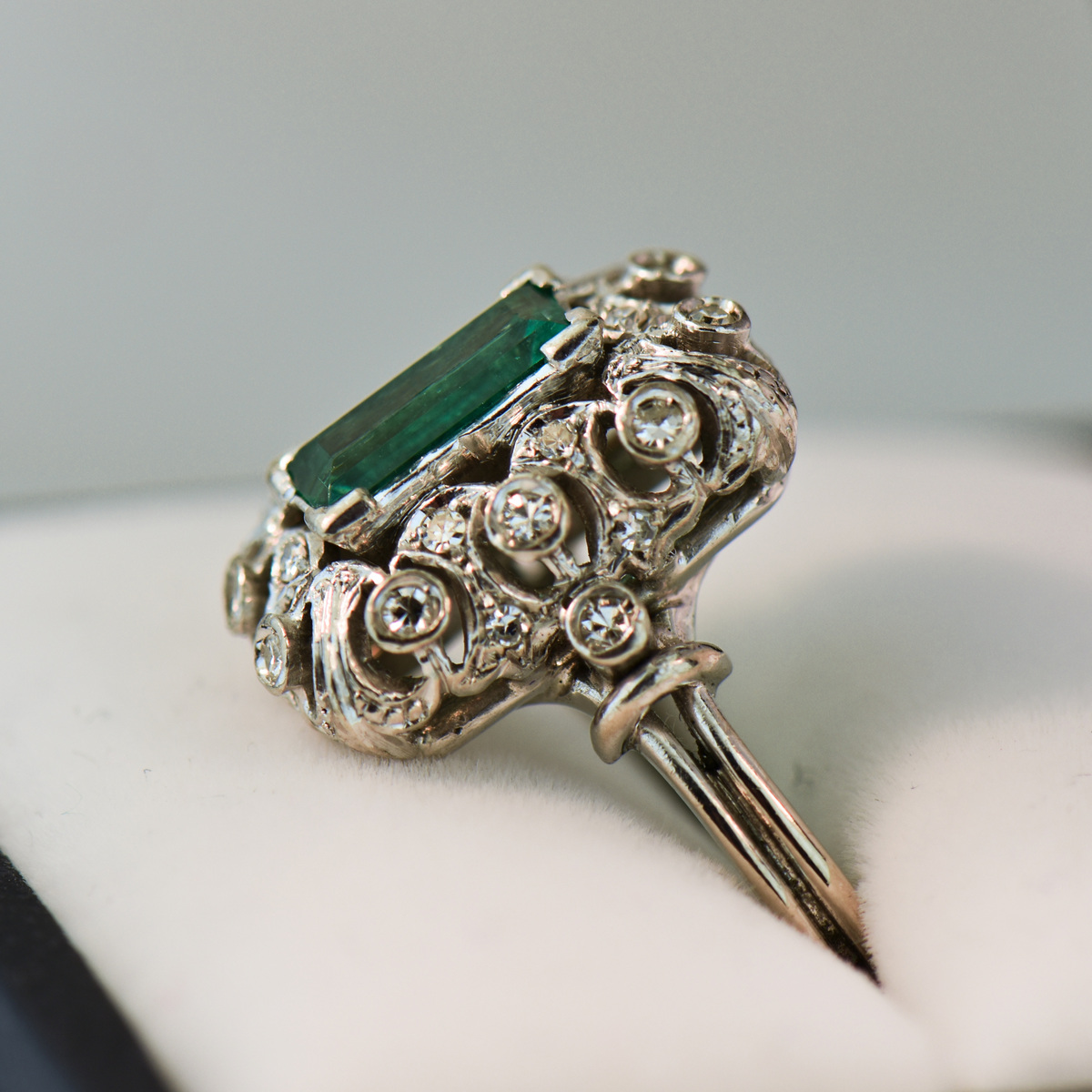 Emerald and Diamond, Platinum and 18k Rose Gold Ring