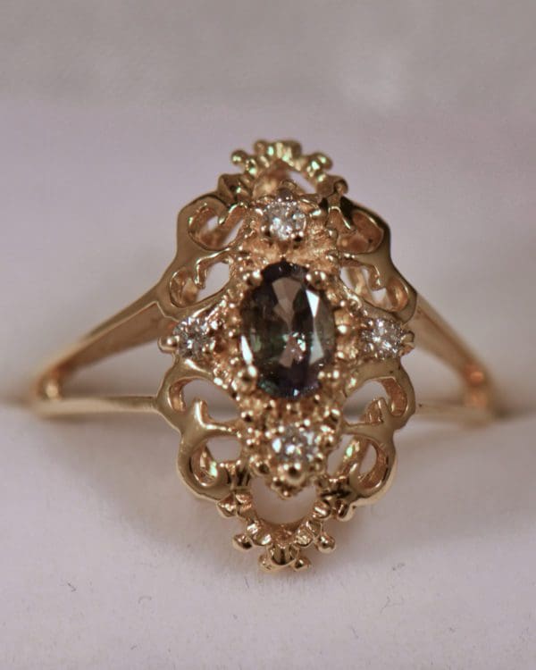 yellow gold cocktail ring with alexandrite and diamonds 5