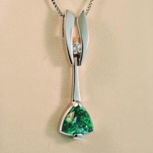 artistic custom drop pendant with triangular teal tourmaline