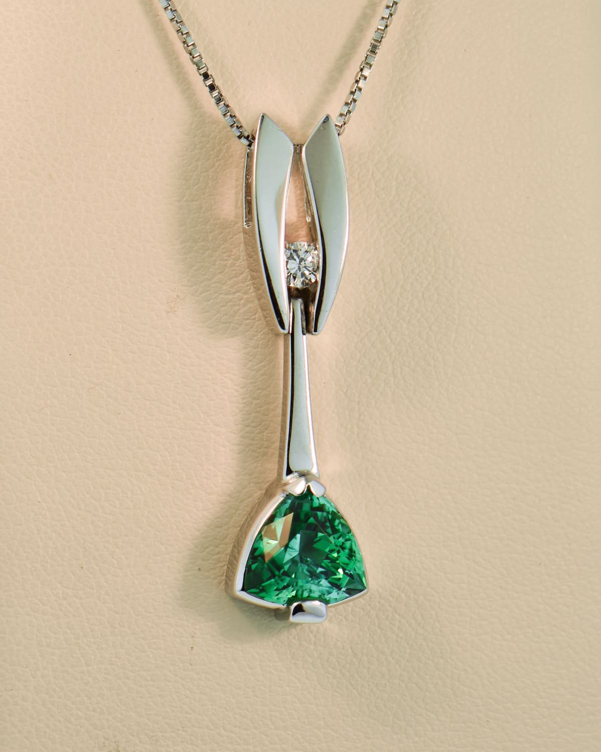 Custom White Gold Pendant with Neon Teal Tourmaline Exquisite Jewelry