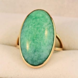 estate large amazonite cabochon ring bezel set in yellow gold