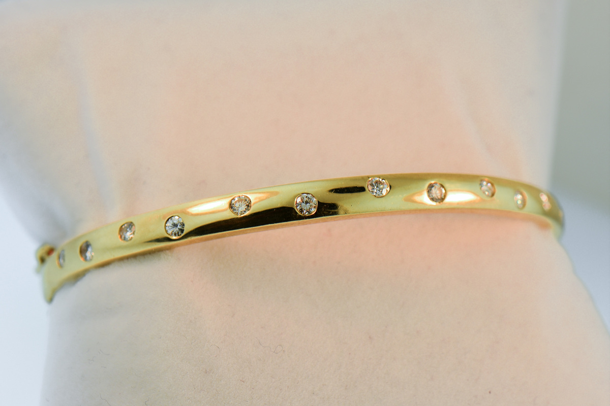 Hinged Gold Bangle Bracelet with Flush Set Diamonds | Exquisite Jewelry ...
