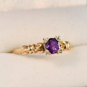 late deco dainty purple sapphire solitaire ring