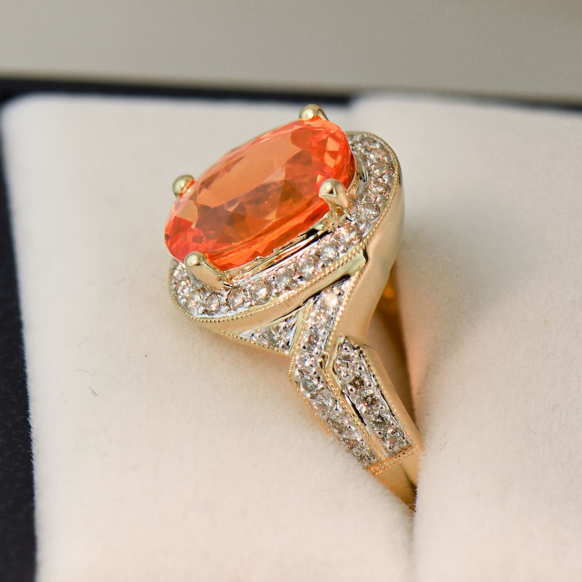 Neon Orange Spessartite Diamond Ring