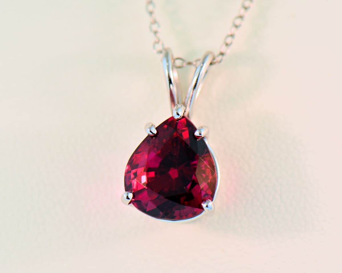 Very rare natural pear shape pinkest red Rubellite pendant set in