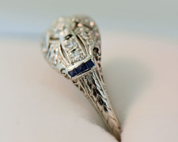 art deco platinum diamond and calibre sapphire ring 3