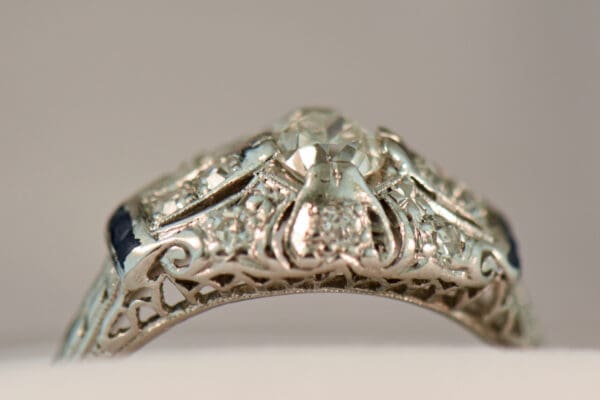 art deco platinum diamond and calibre sapphire ring 5