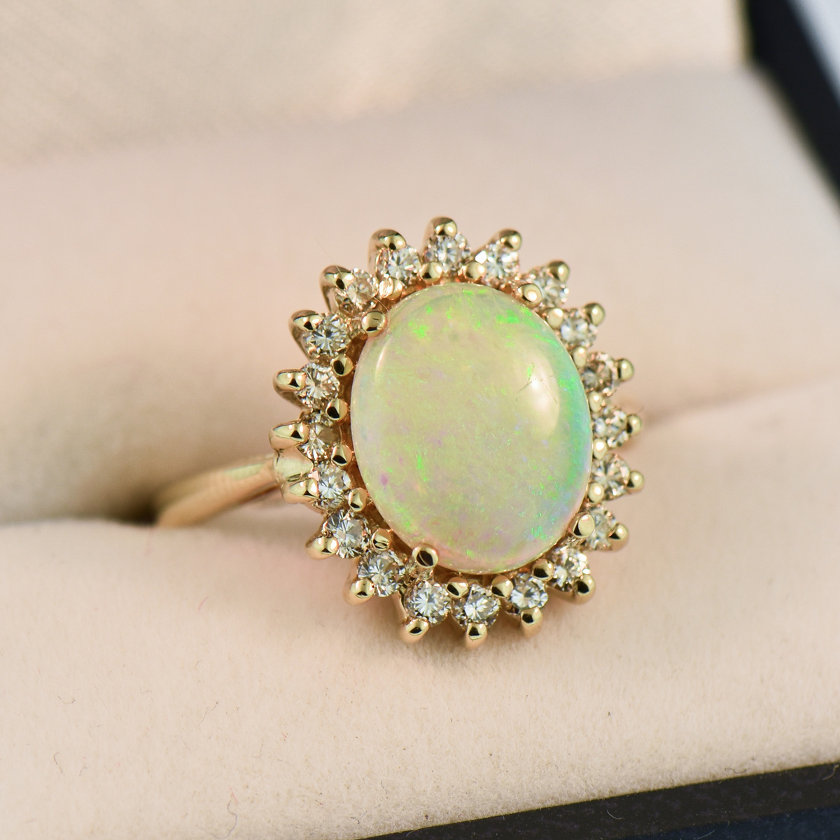 Classic Princess Diana Style Opal & Diamond Halo Ring | Exquisite ...