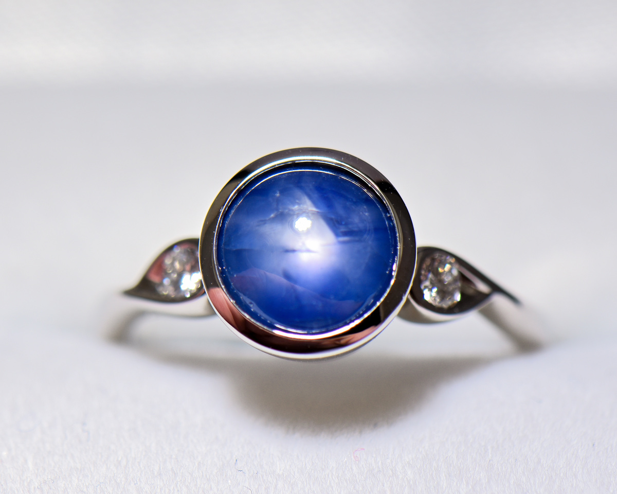 Burmese Blue Star Sapphire Engagement Ring in White Gold | Exquisite ...