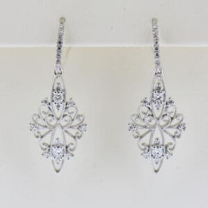 deco inspired filigree diamond dangle earrings