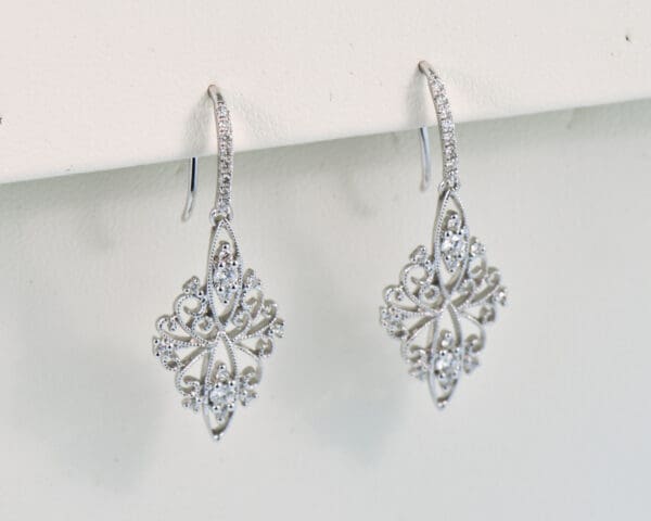 deco inspired filigree diamond dangle earrings 2