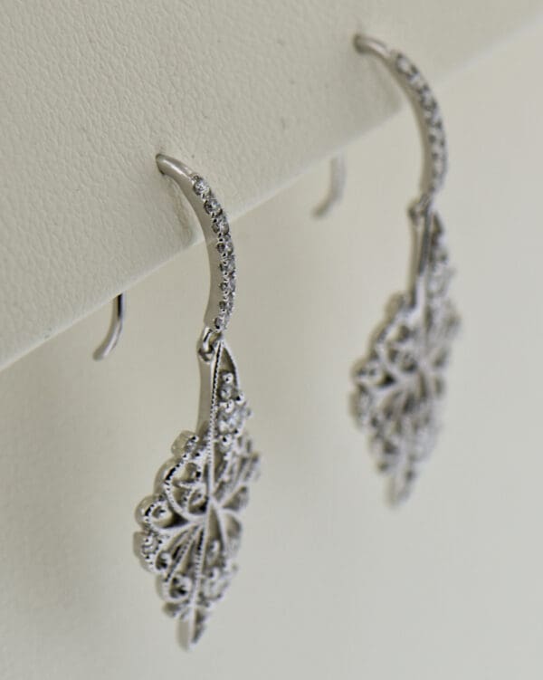 deco inspired filigree diamond dangle earrings 3