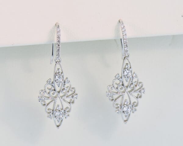deco inspired filigree diamond dangle earrings 4
