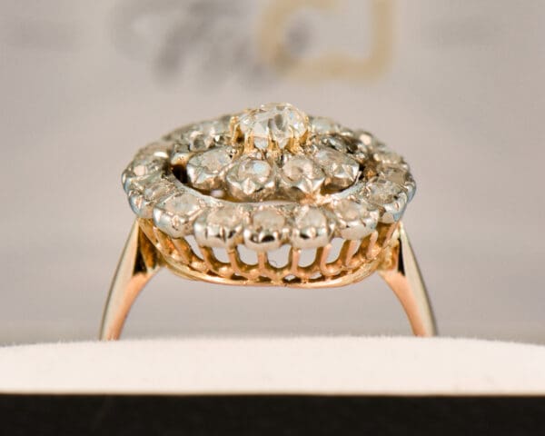 french antique diamond target ring with rose cut and old euro diamonds 2