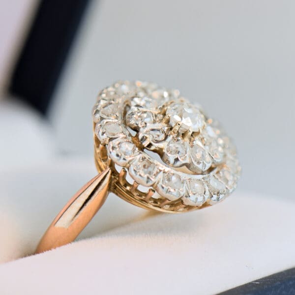 french antique diamond target ring with rose cut and old euro diamonds 3