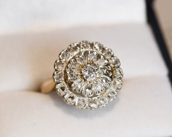 french antique diamond target ring with rose cut and old euro diamonds 5