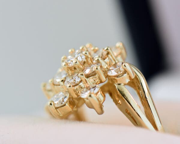 impressive yellow gold and diamond cluster star cocktail ring 2