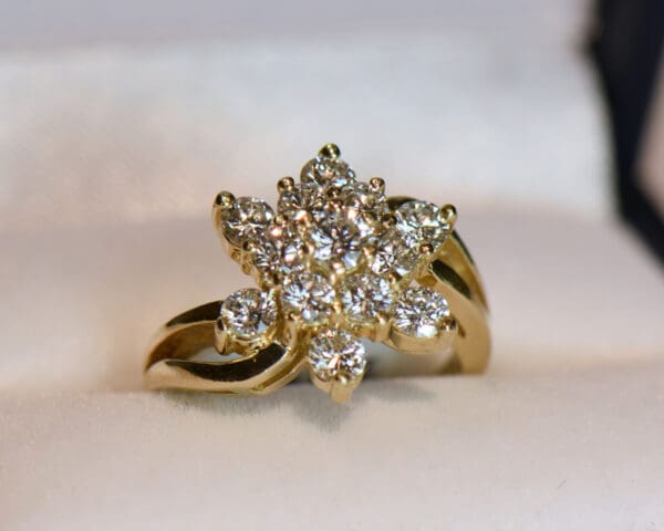 impressive yellow gold and diamond cluster star cocktail ring 4