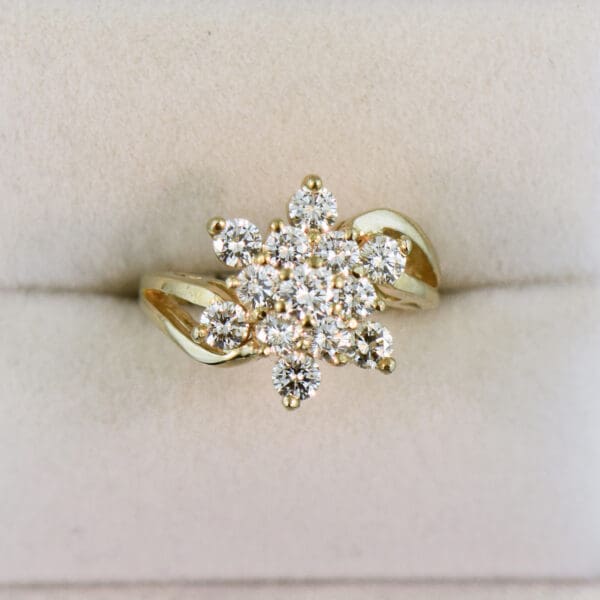 impressive yellow gold and diamond cluster star cocktail ring 5
