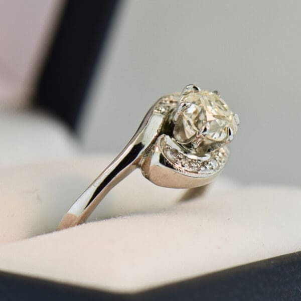 mid century bypass engagement ring set with 1ct old mine cut diamond 3