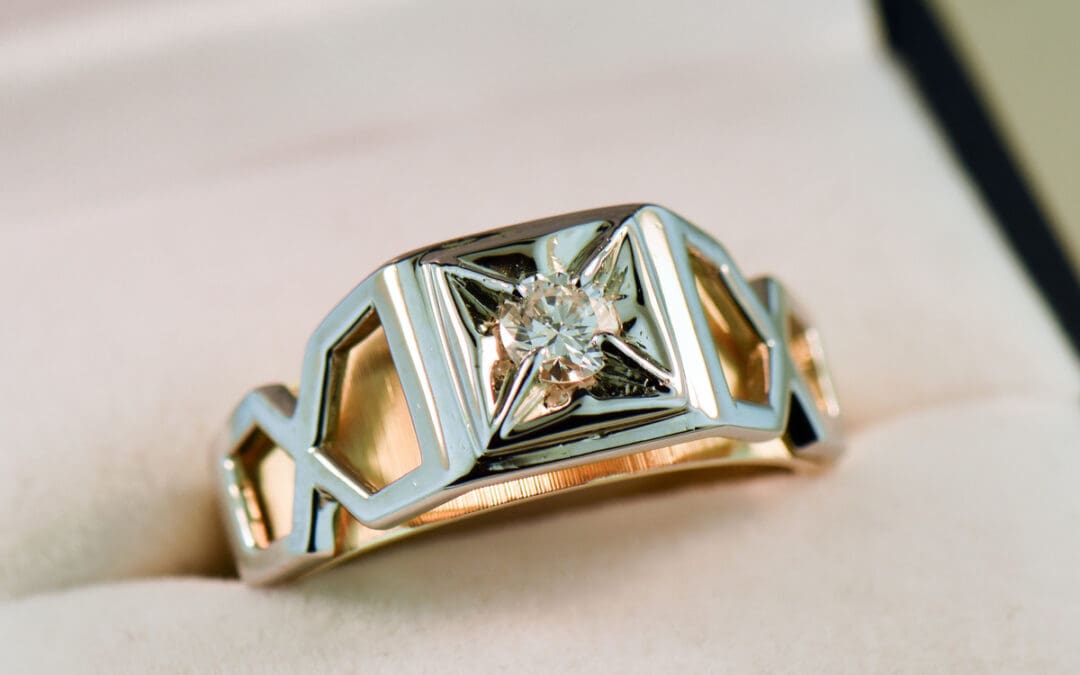 mid century vintage mens diamond ring twotone gold