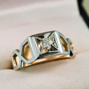 mid century vintage mens diamond ring twotone gold