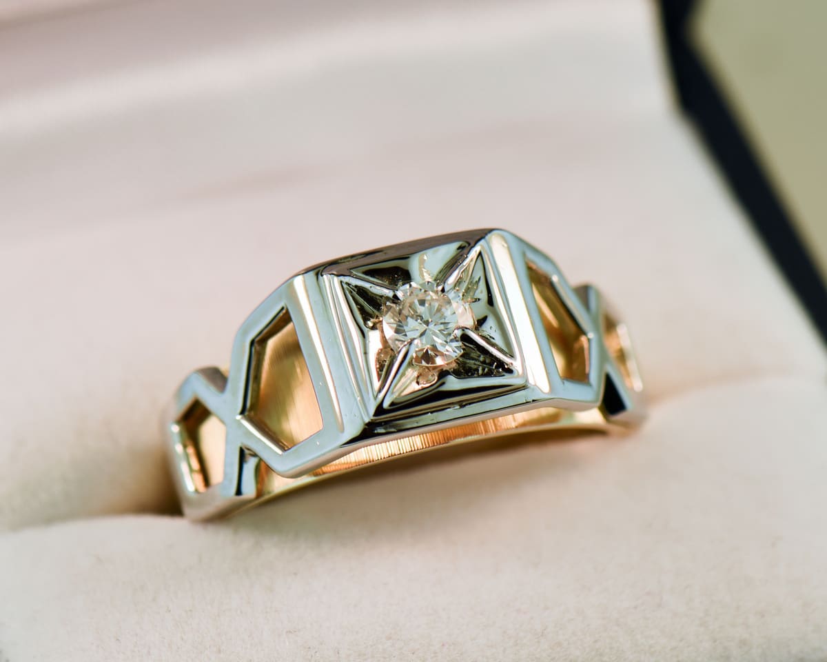 Mid Century Gents Two Tone Diamond Ring, Exquisite Jewelry for Every  Occasion