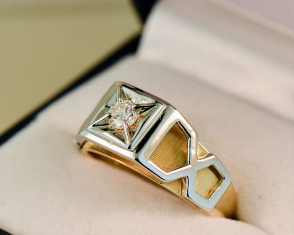mid century vintage mens diamond ring twotone gold 2