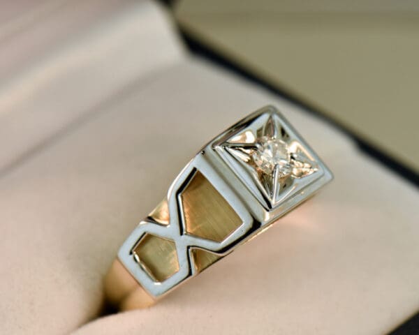 mid century vintage mens diamond ring twotone gold 3