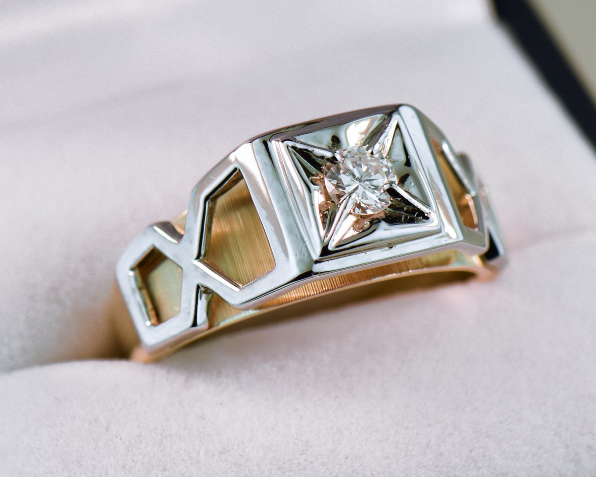 Mid Century Gents Two Tone Diamond Ring, Exquisite Jewelry for Every  Occasion