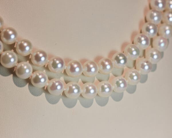 vintage akoya pearl strand with gold rose floral clasp 3