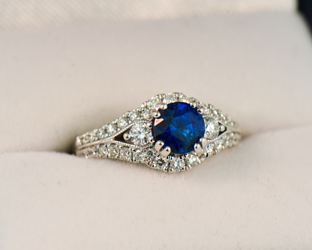 Late Edwardian Ceylon Sapphire and Diamond Ring in 18K White Gold Fine  Estate Jewelry Ladies Antique Jewelry Similar to jewelry worn on Downtown  Abbey | CHURCHILL in FAIRWAY