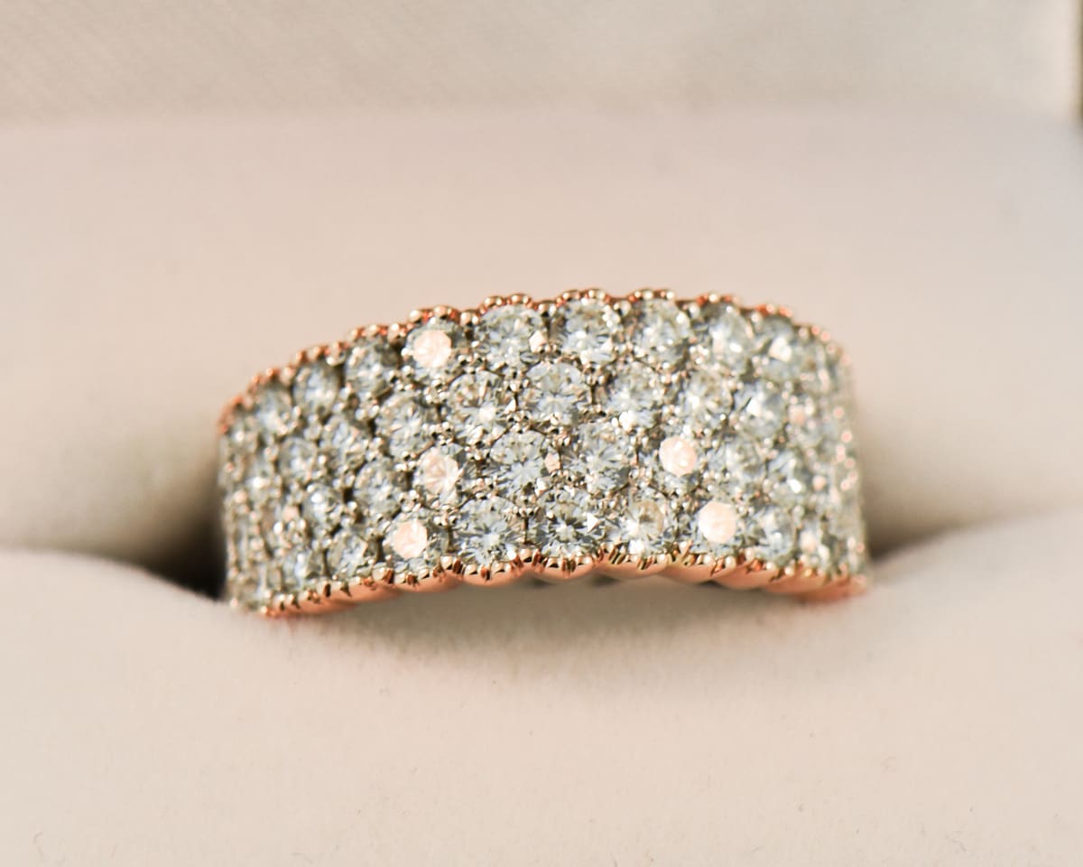 Custom Pave’ Diamond Band in Rose & White Gold