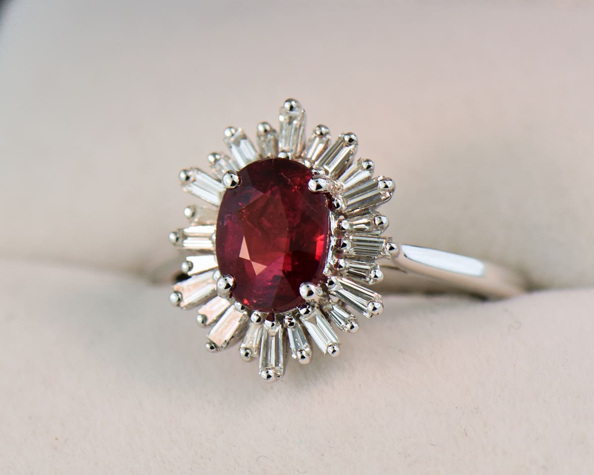 Ruby and baguette diamond ring on sale