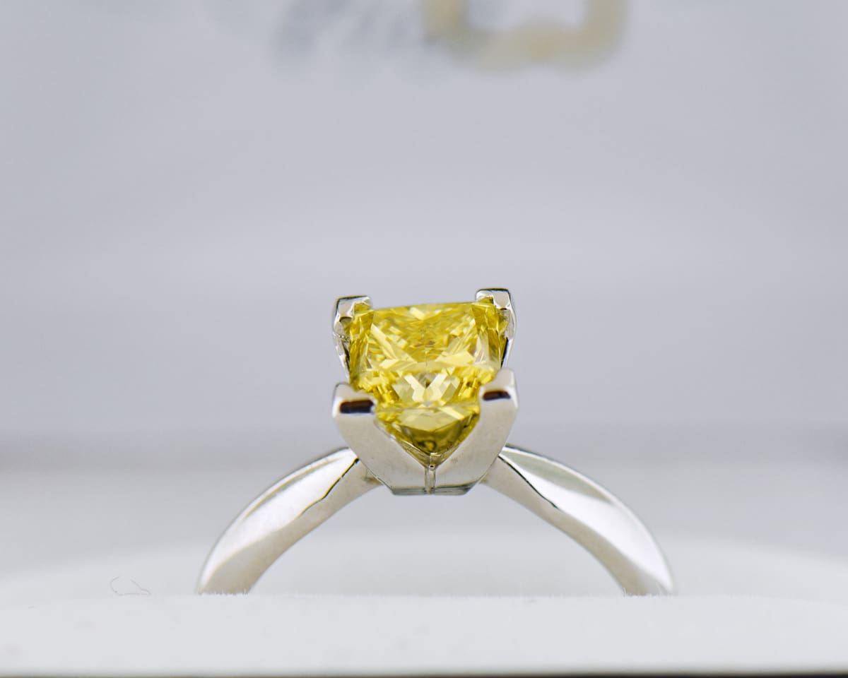 Princess Cut Vivid Yellow Diamond Solitaire Engagement Ring - thumbnail 2
