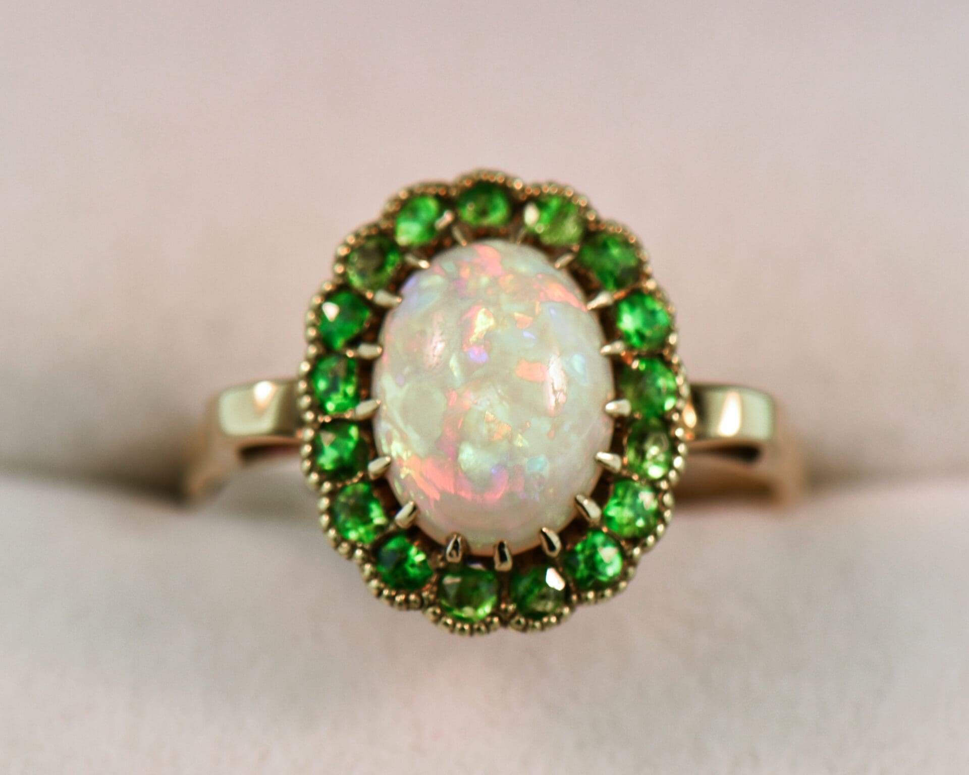 Edwardian Opal & Demantoid Garnet Halo Ring - thumbnail 2