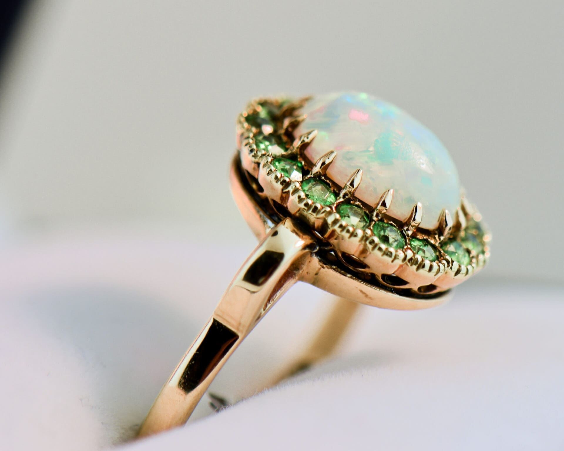 Edwardian Opal & Demantoid Garnet Halo Ring - thumbnail 6