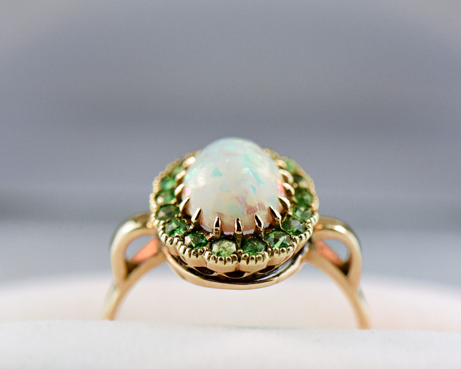 Edwardian Opal & Demantoid Garnet Halo Ring - thumbnail 3