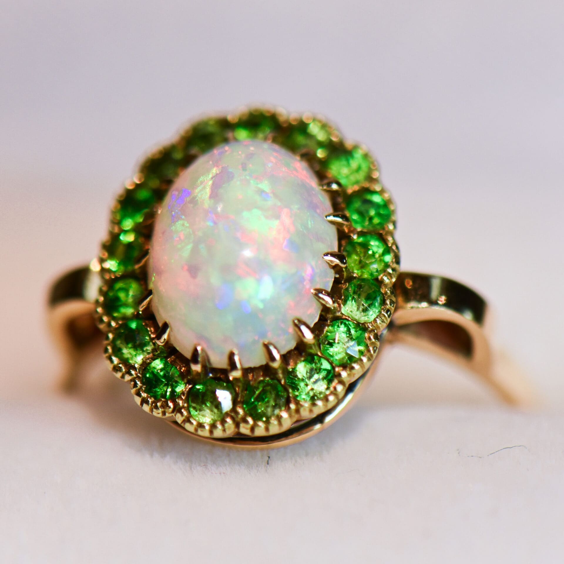 Edwardian Opal & Demantoid Garnet Halo Ring - thumbnail 5