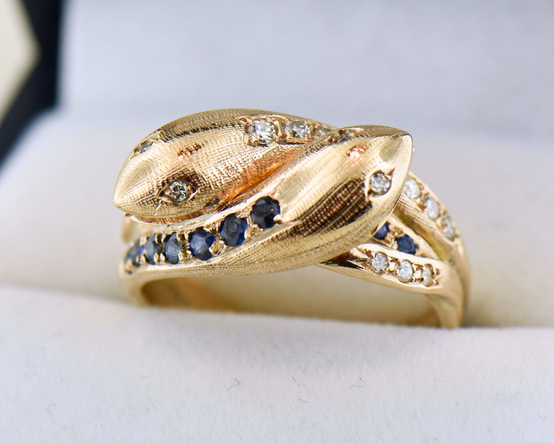 Vintage Double Headed Serpent Sapphire & Diamond Snake Ring - thumbnail 2