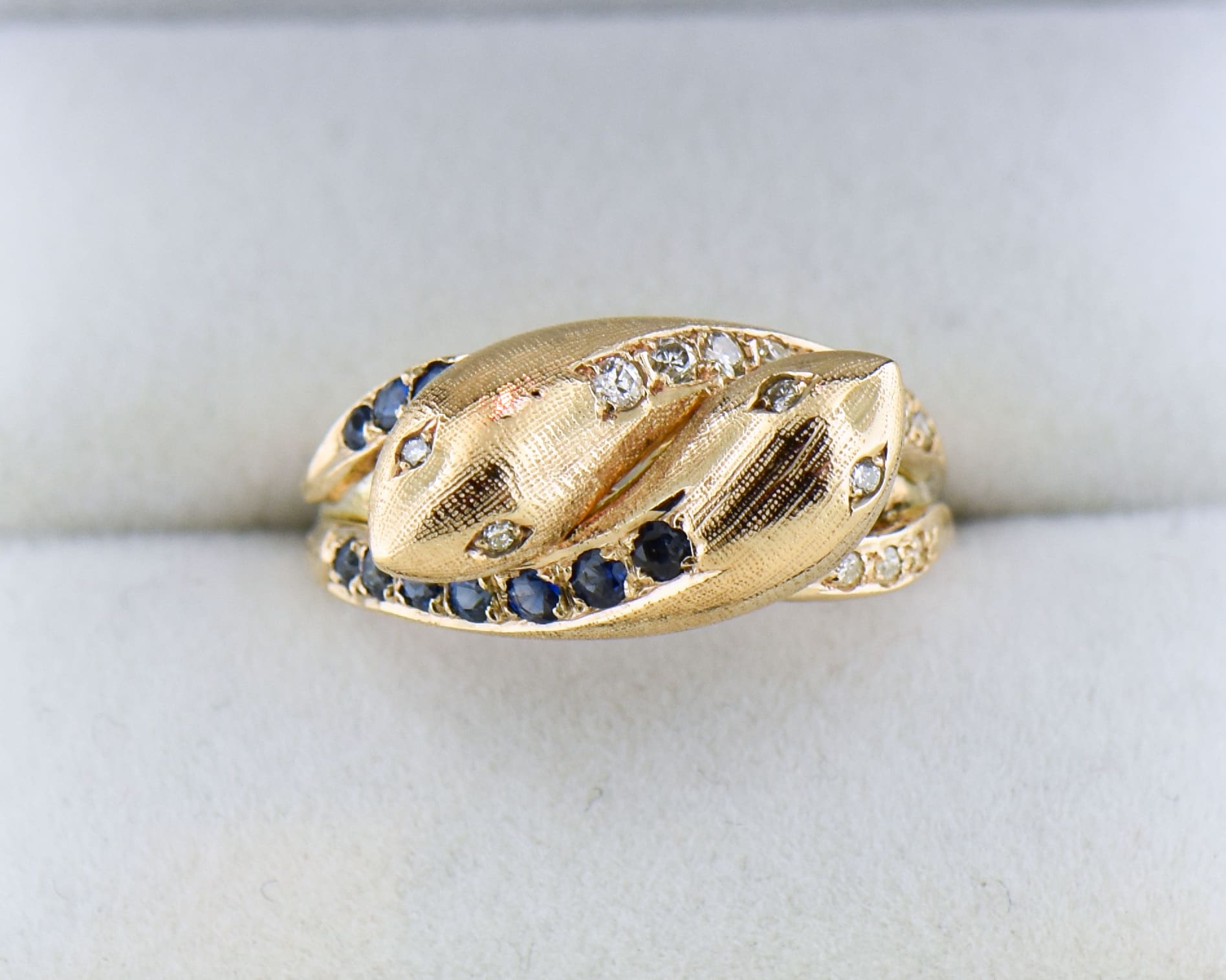 Vintage Double Headed Serpent Sapphire & Diamond Snake Ring - thumbnail 5